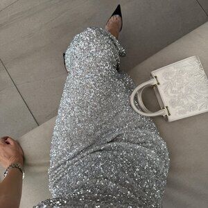 Zara Silver sequin maxi dress with spaghetti straps